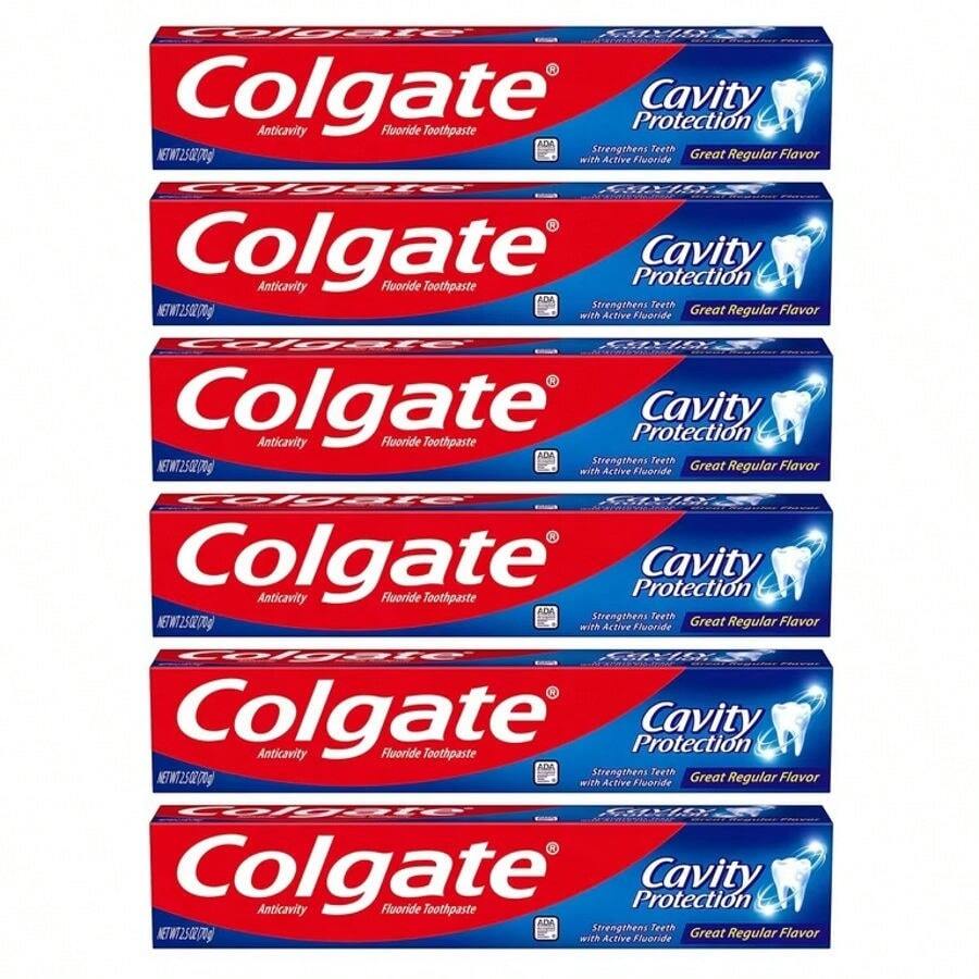 Colgate Cavity Protection Toothpaste With Fluoride, Minty Great Regular Flavor, Anti Cavity Toothpaste, 2.5 Oz Tube Pack Of 6 - Multicolor - View 1