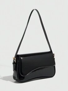 1 buc. Geantă de umăr pentru femei, minimalistă, culoare solidă, vișinie, geantă de umăr cu clapă, geantă baghetă, geantă de mână, geantă subraț, geantă pătrată, geantă cu textură din piele PU, piele lăcuită, cu granulație de crocodil PU, la modă, multifuncțională, elegantă, sexy, potrivită pentru purtare în mână, umăr, serviciu, afaceri, navetă, exterior, călătorii, dimensiunea genții: 27 * 15 * 6 cm