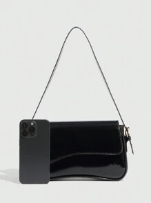 1 buc. Geantă de umăr pentru femei, minimalistă, culoare solidă, vișinie, geantă de umăr cu clapă, geantă baghetă, geantă de mână, geantă subraț, geantă pătrată, geantă cu textură din piele PU, piele lăcuită, cu granulație de crocodil PU, la modă, multifuncțională, elegantă, sexy, potrivită pentru purtare în mână, umăr, serviciu, afaceri, navetă, exterior, călătorii, dimensiunea genții: 27 * 15 * 6 cm