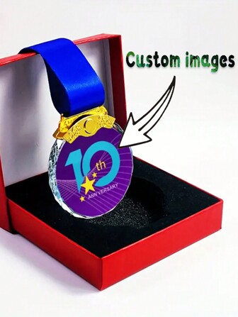 1 pieza Nuevo trofeo de medalla de cristal personalizable con etiqueta de suspensión, cinta azul a rayas, color personalizable, logotipo creativo, premio de medalla de cristal deportivo en blanco, impresión UV, medalla creativa de diseño de cristal, dorada, plateada, bronce, deportiva, única, disfraces para hombres, cápsula de armario básico/estilo urbano, regalos ideales para él, para vacaciones/feriados, para escuela/competencia, para deportes/escalada