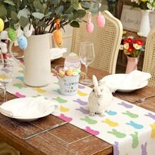 1 pieza Camino de mesa de Pascua, decoración de conejo colorido, estilo rústico festivo, decoración de mesa de comedor de primavera, cocina y comedor, decoración de fiesta interior y exterior - Multicolor - Ver 5