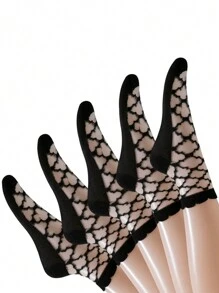 5 Pairs Women Short Socks, Lace Glass Silk, Fashion Casual, Spring/Summer Thin Breathable Moisture-Wicking Sexy Thin Socks Suitable For Daily Use & Sports - Multicolor - View 14