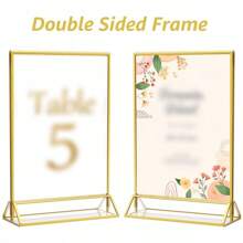 12pcs/6pcs/3pcs Acrylic Transparent Menu Card Holder, Gold Framed Table Number Sign, Double-Sided Gold Photo Display Frames, Suitable For - Wedding, Rehearsal Dinner, Engagement Party, Anniversary, Birthday, Bridal Shower, Coming Of Age Ceremony, Corporate Party Or Any Special Occasion! - 彩色 - 查看 8