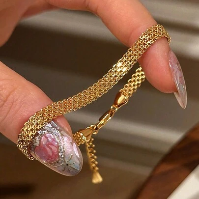 GAGAFEEL 1条S925纯银闪亮宽编织手链，饰有4排金色龙形吊坠，男女皆宜的嘻哈风格，适合作为生日礼物送给朋友