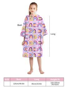 1pc Kids Girls Microfiber Quick Dry With Zipper And Hood Wearable Beach Towel, Waterproof Windbreaker For Swimming Pool, Beach, Rainbow, Watermelon, Leaves Design - Multicolor - View 4