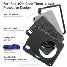 1 件 iPad 第 10 代 10.9 英寸平板电脑保护套 蜘蛛网图案平板电脑保护套 兼容 iPad iPad 第 10 代保护套 重型防震保护套 带屏幕保护膜、支架、手/肩带和笔架，黑色+天蓝色。新款保护套采用优质 TPU 和防滑硅胶制成 - 綠+白 - 查看 4