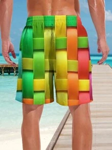 Manfinity Swimmod Men's Rainbow Knitted Printed Beach Pants - Multicolor - View 4