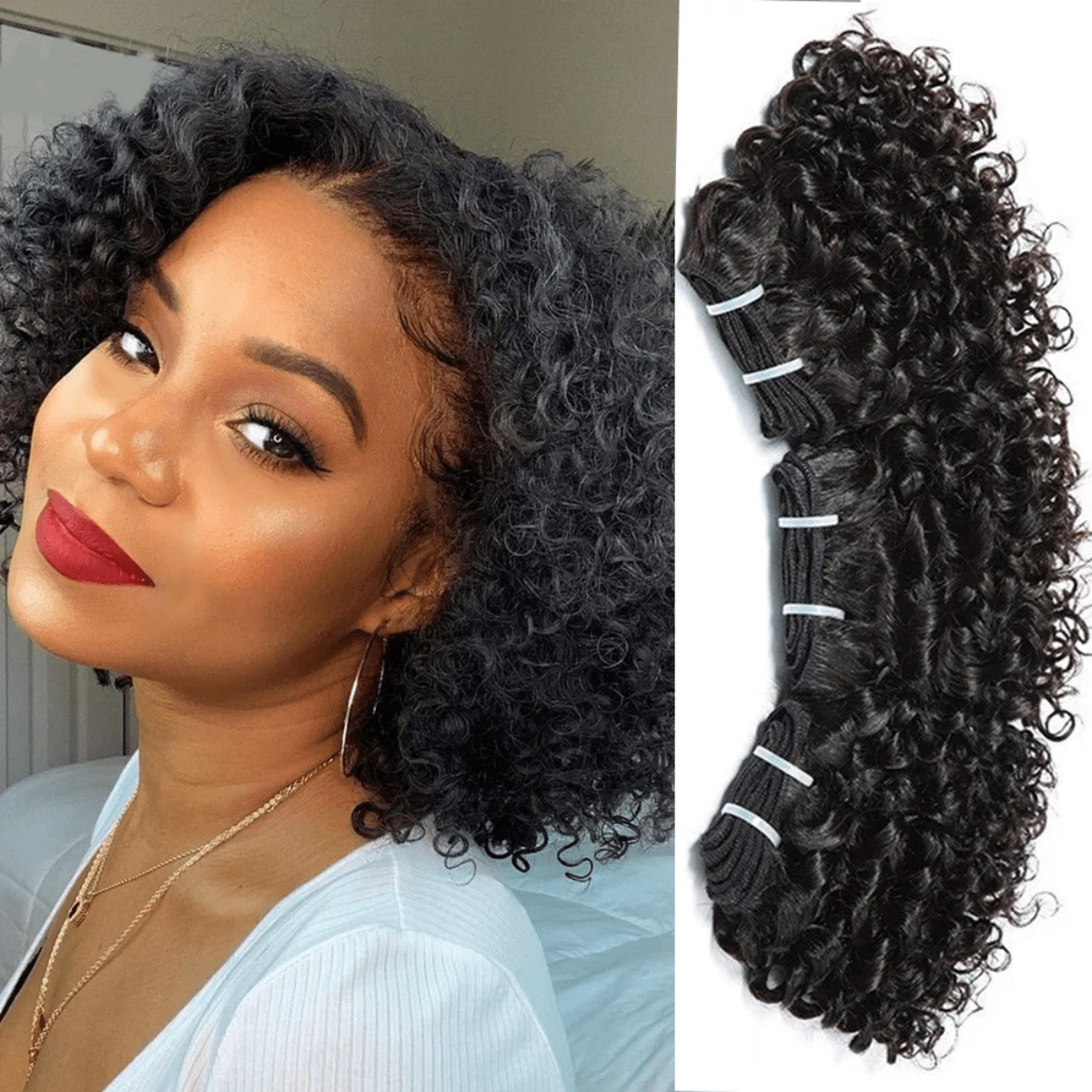 JC 3pcs Set Natural Black Curly Wave Human Hair 3 Bundles Human Hair Extensions For All Skin Tones 6-10 Inch - SNatural - View 1