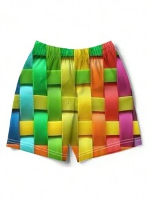 Manfinity Swimmod Men's Rainbow Knitted Printed Beach Pants - Multicolor - View 2