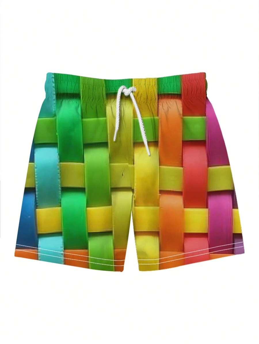 Manfinity Swimmod Men's Rainbow Knitted Printed Beach Pants - Multicolor - View 1