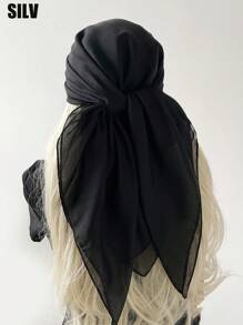 1pc Women Beach Accessories Solid Color Imitation Linen Square Scarf, Headwrap, Bandana, Suitable For Outdoor, Beach, Daily Wear, Holidays - A90 Imitation Cotton and Linen - View 3