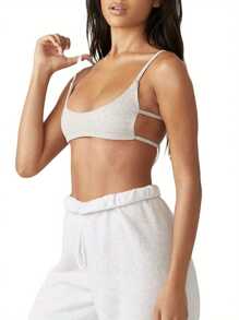 2021 Fashion Sexy Backless Tank Top Running Fitness Yoga Shirts Women Sleeveless Hollow Out Vest Crop Top Sportswear Streetwear - Gris - Ver 2