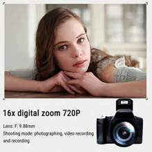 Digital Camera With 2.4-Inch LCD Screen, 16x Digital Zoom 1080P Mini Camera Vlog Camera, With 9.88mm Wide Angle Lens, Cool Travel Essential Gift, Suitable For Women, Need 4 AA Batteries (Not Included) Halloween Christmas New Year Gift
