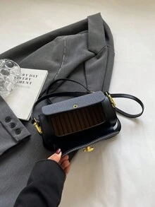 女士时尚盒形单肩包，优雅简约设计，容量大，可手提 - 黑色 - 查看 8
