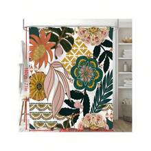 Boho Floral Shower Curtain, Tropical Leaves Fabric Cloth Shower Curtains For Chic Elegant Bathroom Decor, Modern Farmhouse Abstract Colorful Flower Shower Curtain - Leaves - View 5