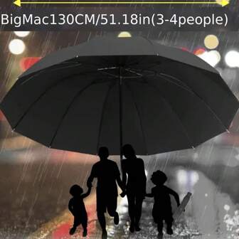 1 超大 12 骨防风雨伞 - 手动打开、防水、抗撕裂、钢架 - 时尚简约商务风格，加固折叠旅行伞，适合男女夏季避暑、沙滩、旅行