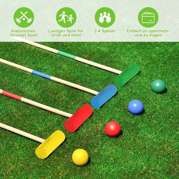 Daromigo Juego de Crocket Juego de Mesa al Aire Libre Juego de Croquet Juego de Croquet para niños Adultos Juguete de Madera Juego de Croquet de 2 a 4 Jugadores