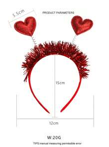 1 件儿童时尚发带，情人节红色亮片心形头带，派对和生日发饰 - 2顆大愛心髮箍 - 查看 2