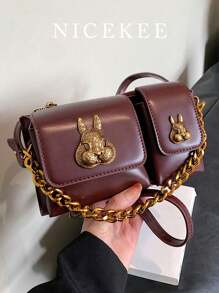 High-End Texture, Versatile Autumn And Winter Retro Shoulder Bag, Niche Design, Exquisite Rabbit Decoration, Fashionable Cross-Body Bag, Elegant Small Square Bag, Suitable For Work, Commuting, Dates And Dinner Parties