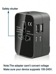 1pc Universal Travel Adapter With Dual USB Ports, 110V-240V Input, US/EU/UK/AU Plugs, Surge Protection, All-In-One Wall Charger Compatible With IPhone, Samsung, Tablets For Over 150 Countries