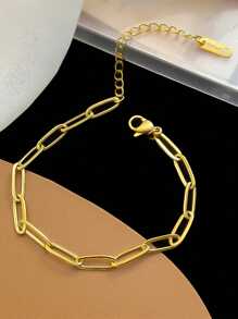 Stainless Steel Waterproof Simple Fadeless Gold Plated Cross & Chain Design Necklace Bracelet Set, Suitable For Women's Daily Wear