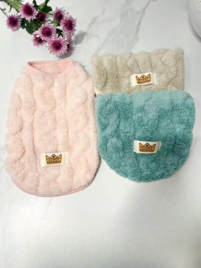 1pc Autumn And Winter Houndstooth Double-Sided Lamb Plush Solid Color Pet Velvet Hoodie Dog Vest Cat Apparel