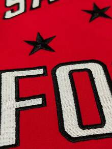 sweat-shirt à capuche personnalisé, sweat-shirt à capuche ample et décontracté à la mode avec lettres brodées SANFRANCISCO, numéros et graphiques, convient pour les couples, cadeau de fête - Rouge - Voir 2