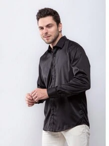 Slim Fit Long Sleeve Black White Dress Shirt Super Offer Immediate Shipping New Collection - 黑色 - 查看 3