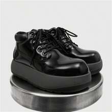 Men's Solid Color Punk Style Chunky Boots, Comfy Non Slip Lace Up Casual Shoes For Men's Outdoor Activities Boots
