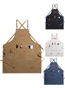 1 件带口袋的个性化刺绣帆布围裙，个性化男女无袖围裙，定制刺绣围裙，调酒师围裙，酒吧围裙，家居礼品，厨房烹饪防尘围裙，送给他/她的礼物，周年纪念围裙 - 彩色 - 查看 3