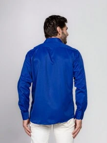 Men's Plain Wrinkle-Free Dress Shirt - Xanh đậm - Xem 7