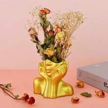 1 pieza Jarra delicada de resina con mano sosteniendo un rostro - Escultura de arte corporal humano hecho a mano, macetero, decoración de escritorio personal, almacenamiento de maquillaje, regalo exclusivo para el Día de San Valentín, Día de la Madre y otras festividades - Multicolor - Ver 6