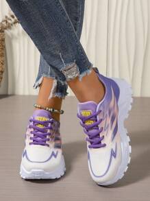 Damen Lässig Schuhe mit dickem Sohle und warmer Fütterung, runde Zehenkappe mit Flammen Muster, leichte Laufschuhe, weiche rutschfeste Sohle für Outdoorsport