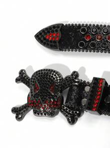 A Men's Solid Color Street Rhinestone Inlaid Fashionable Hip-Hop Skull Belt Summer, School Casual, Business, Boyfriend Husband Father Dad Men Gift, Daily Wear, Fashion, Teen, Outdoor, Vacation, Athletic, Travel, Street, Boho, Vintage Fall, Autumn, Halloween Autumn-Winter Accessories,Suitable For Teens, Youth,Men,Casual, Outdoor, Athletic, Vacation, Graduation Gifts, Birthday, Daily Wear - Multicolor - View 9