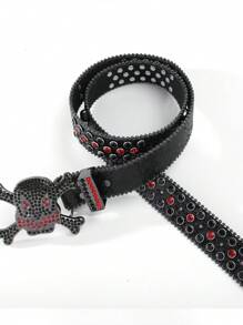 A Men's Solid Color Street Rhinestone Inlaid Fashionable Hip-Hop Skull Belt Summer, School Casual, Business, Boyfriend Husband Father Dad Men Gift, Daily Wear, Fashion, Teen, Outdoor, Vacation, Athletic, Travel, Street, Boho, Vintage Fall, Autumn, Halloween Autumn-Winter Accessories,Suitable For Teens, Youth,Men,Casual, Outdoor, Athletic, Vacation, Graduation Gifts, Birthday, Daily Wear - Multicolor - View 6