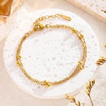 18K titânio aço leve luxo simples pulseira de corrente dupla joias requintadas - Dourado - Visão 8