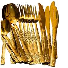 Faqueiro de Inox De Luxo Talheres Dourado Cabo Egipcio faca de Mesa Colher de Mesa Colher de Sobremesa Garfo de Mesa 24peças