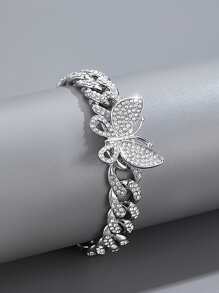 2 件银蝴蝶吊坠链项链和手链套装，男女皆宜的嘻哈珠宝，情人节和母亲节礼物，适合她和他、妈妈、母亲、母亲节、礼物的时尚配饰