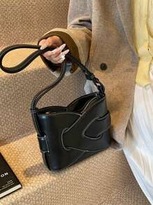 斜挎包，时尚潮流拼接交叉设计，棕色