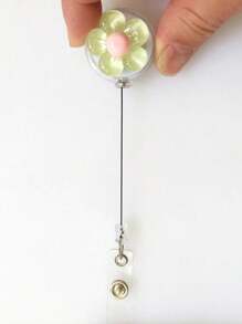 1pc/6pcs Cute Crystal Flower Design, Resin Plastic Material, Retractable Rotating Clip, Badge Reel With Rotating Clip, Suitable For Work ID, Student ID, Ideal For Students, Teachers, Doctors, School Supplies, Back To School Season And More. - Multicolor - View 6