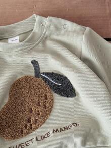 2pcs/Set Baby Boy Pear Embroidery Sweatshirt And Pants Set, Spring & Summer - Olive Green - View 5