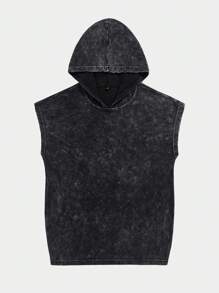 Shwiy 男士复古水洗黑色无袖连帽朋克摇滚乐队图案背心，适合音乐节和演唱会穿着