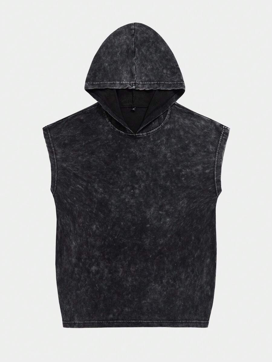 Shwiy 男士复古水洗黑色无袖连帽朋克摇滚乐队图案背心，适合音乐节和演唱会穿着