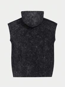 Shwiy 男士复古水洗黑色无袖连帽朋克摇滚乐队图案背心，适合音乐节和演唱会穿着