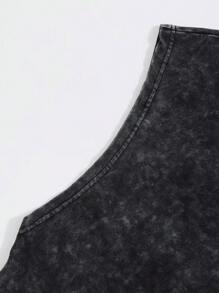 Shwiy 男士复古水洗黑色无袖连帽朋克摇滚乐队图案背心，适合音乐节和演唱会穿着