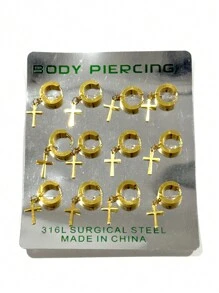 Men's And Women's Hoop Earrings With Cross/Without Cross Stainless Steel - 金色 - 查看 2