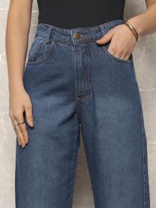 Women's Wide Leg High Waist Straight Leg Flare Jeans Elegant 100% Denim - 中藍色 - 查看 4