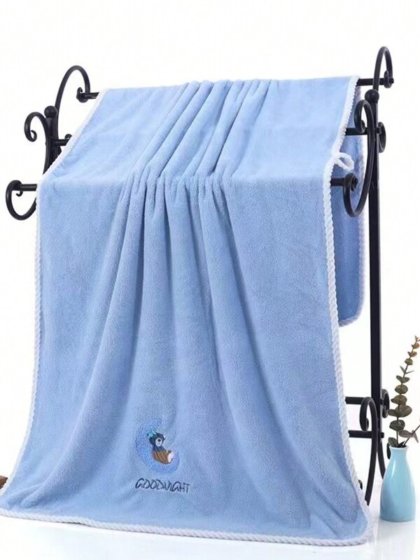 1 pezzo Asciugamano da bagno in pile di corallo super morbido e assorbente, ricamato con orso luna carino, essenziale unisex per il bagno di casa, adatto per spiaggia, salone di bellezza, bagno di casa