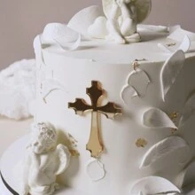 3pcs/1pc Gold Acrylic Baptism Cross Cake Topper, Suitable For Birthday Party, Communion, Wedding, Baby Shower And Other Occasions - Gold - View 5