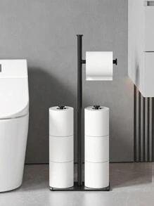 1 件独立式卫生纸架，带储物托盘，最多可容纳 6 卷 - 必备浴室配件浴室装饰秋季装饰 - 黑色 - 查看 3